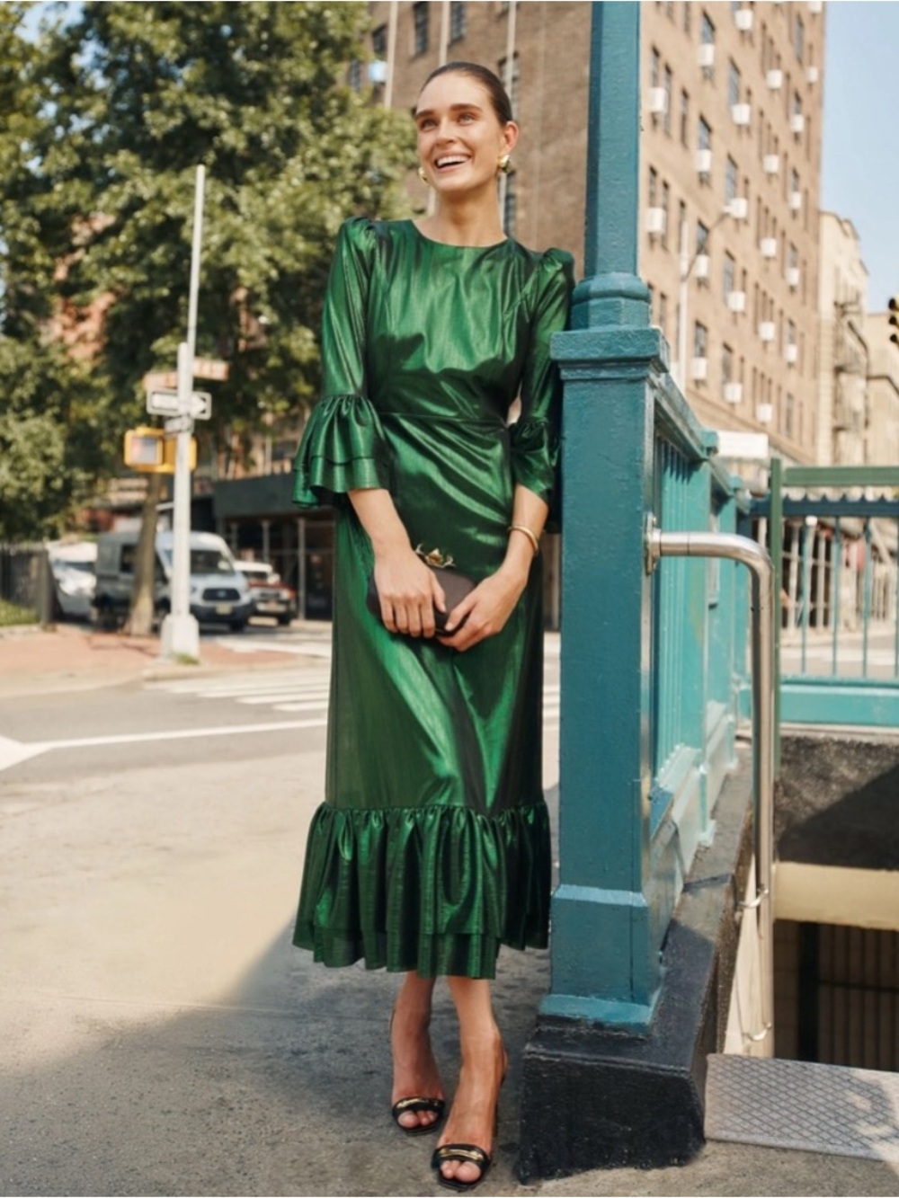 Pomander Place NEW Emerald Crinkle Lurex Lillith Maxi Dress Size XXXL $188